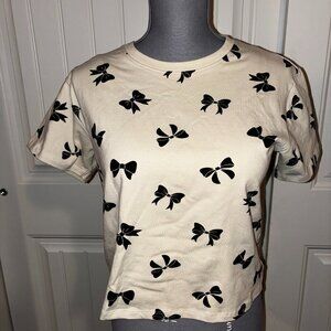 Vibe N Coquette Girlhood Core Crop T-Shirt XL Kawaii Cute Stretch Neutral Bows